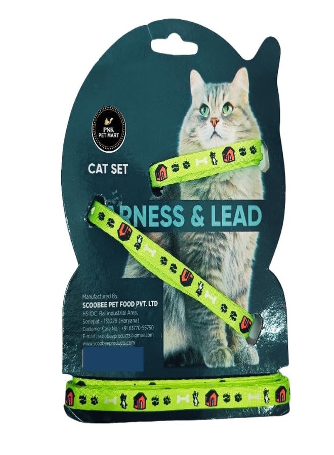 KittuPet 1pc Cat Harness with Leash Set for Walking | Escape Proof | Adjustable & Durable for Cats Printed Design Small Size (Green) - Image 2